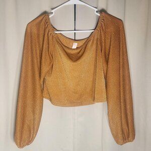 Moda Bella Sparkly Orange Crop Top Long Sleeve